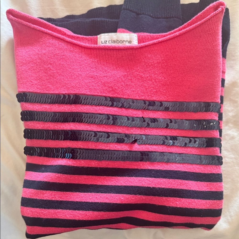 Liz Claiborne Vibrant Pink and Black Sequin Sweater